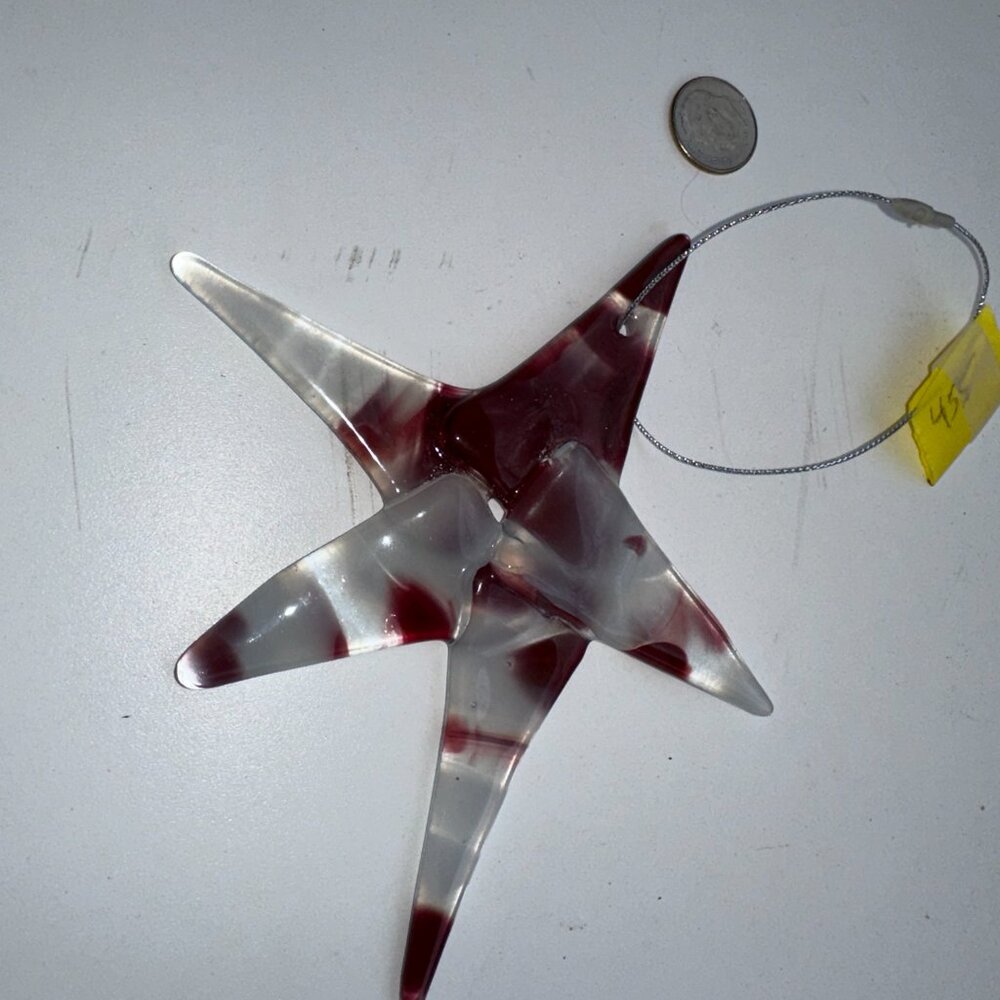 #2016 STAR MULTI COLOR 5 POINT ORNAMENT RED & WHITE FUSED SUN CATCHER - Picture 6 of 11